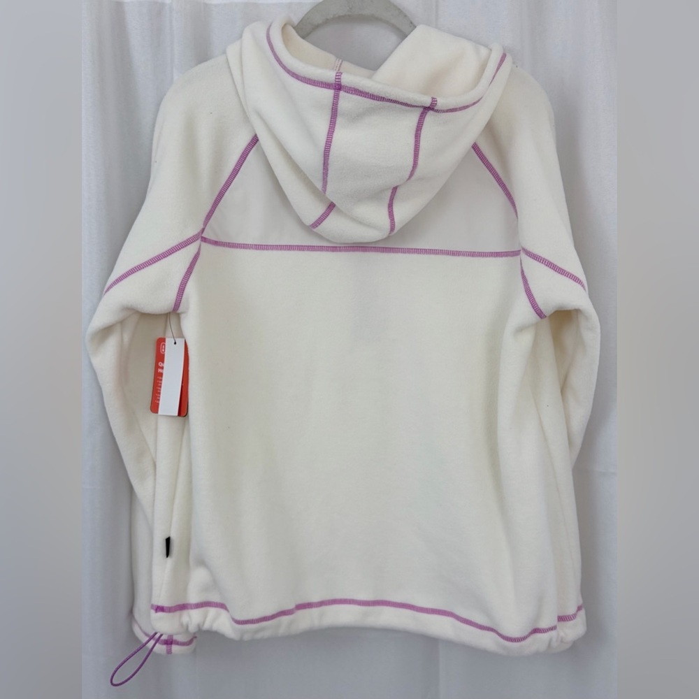 Bass Outdoor Cream & PurpleTrim Hooded Quarter Zip Fleece PullOver Top Small NWT - Picture 5 of 8